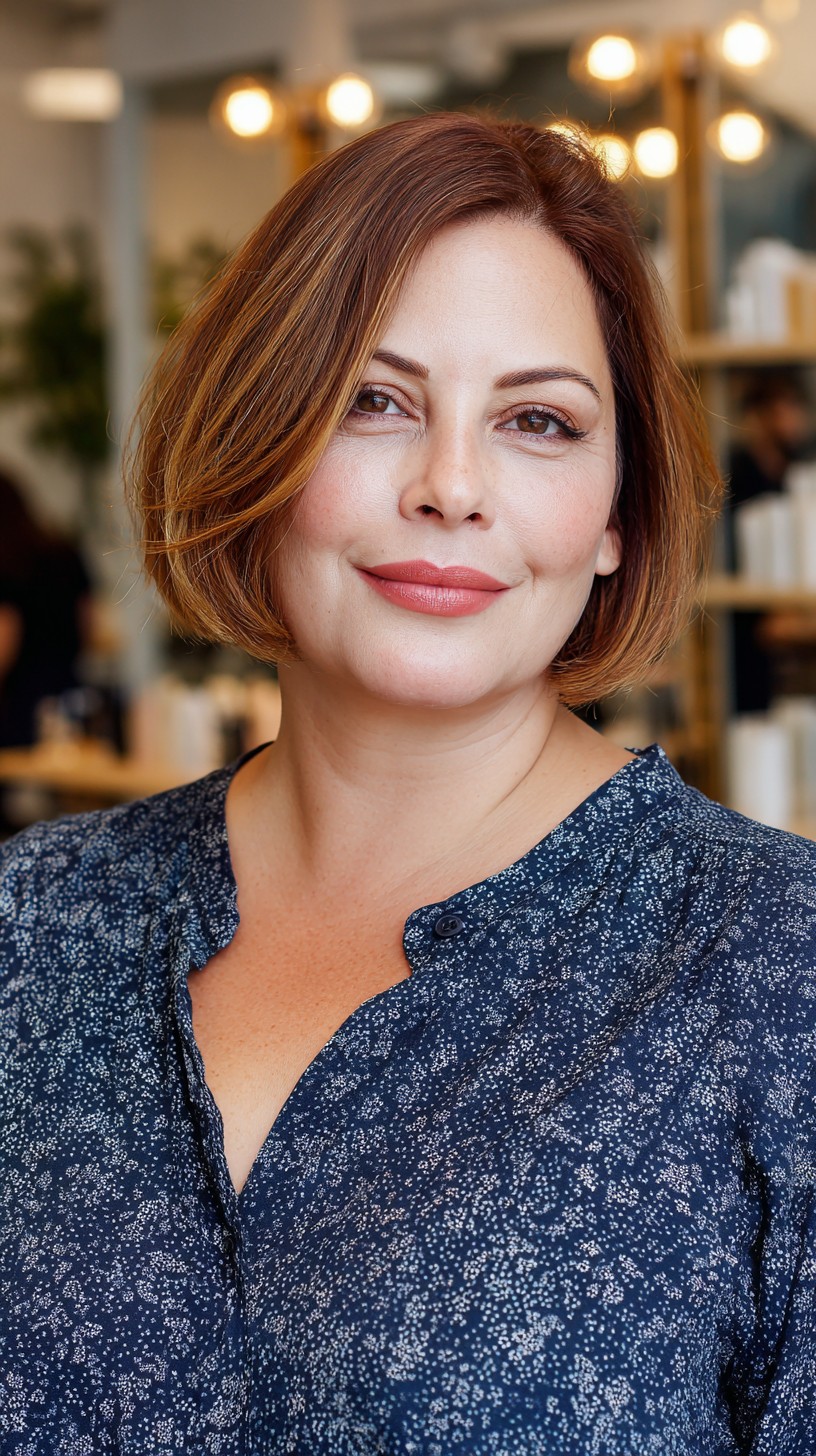 Subtle Textured Bob with Warm Cinnamon Highlights