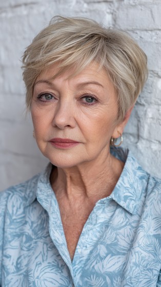Textured Dark Blonde Pixie with Subtle Layers