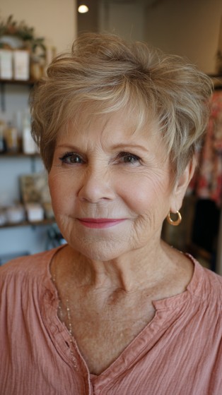 Textured Dark Blonde Soft Pixie with Gentle Volume