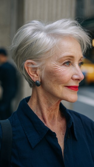 Textured Graduated Pixie with Soft Silver Highlights