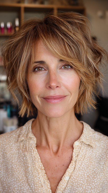 Textured Jagged Bob with Fluffy Layers