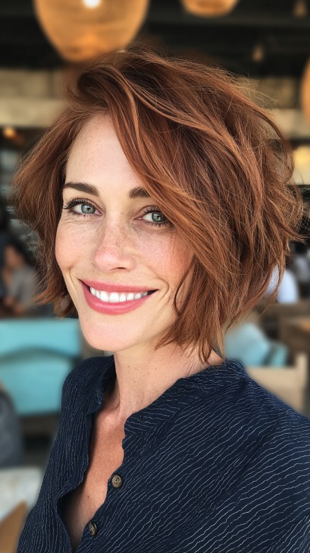Textured Jagged Bob with Lively Copper Highlights