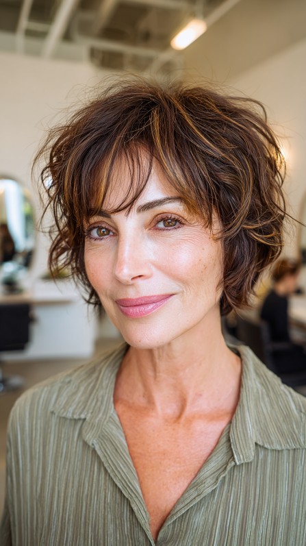 Textured Jagged Bob with Soft Layers and Face-Framing Highlights
