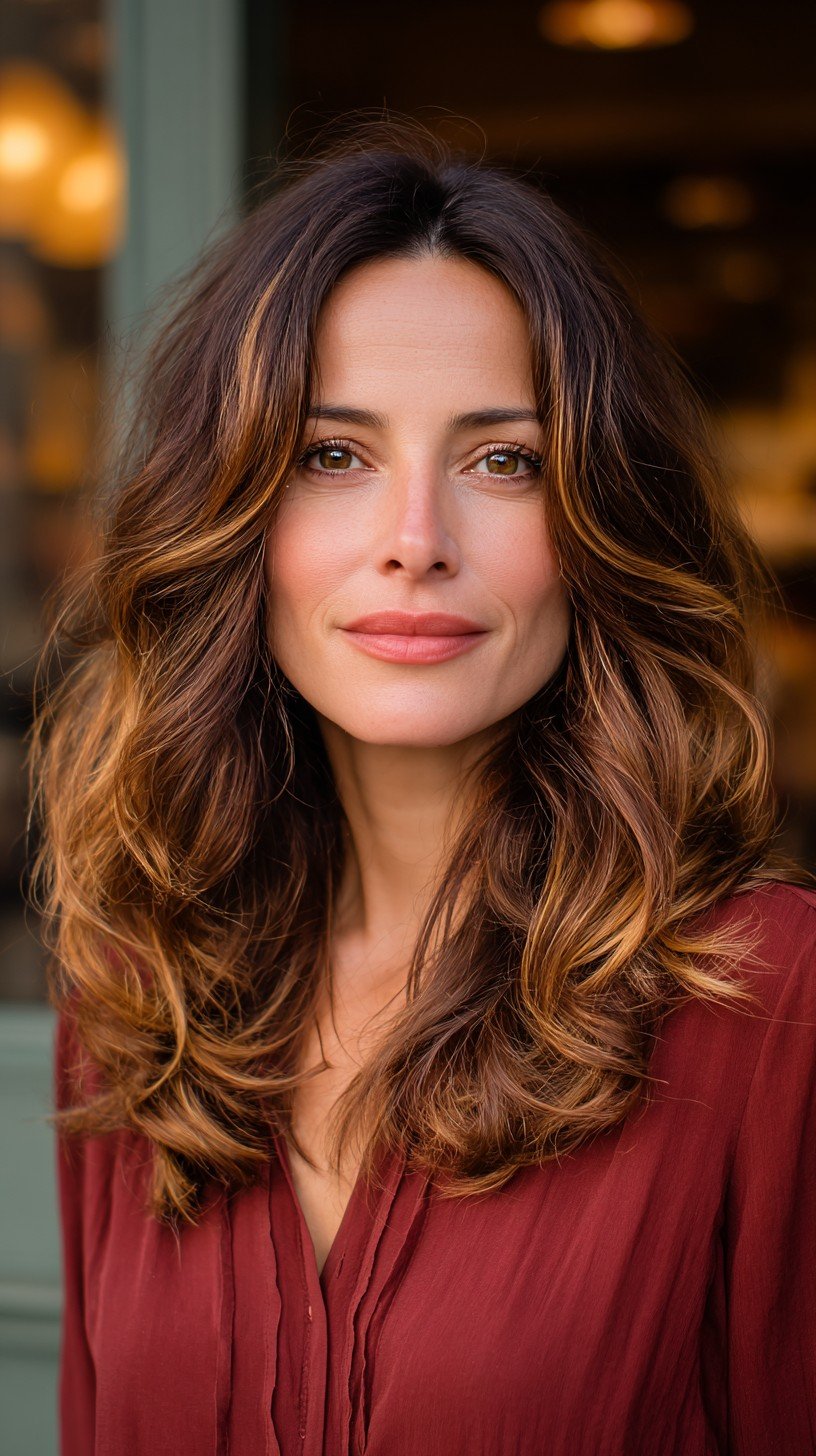 Textured Layered Waves with Warm Caramel Highlights