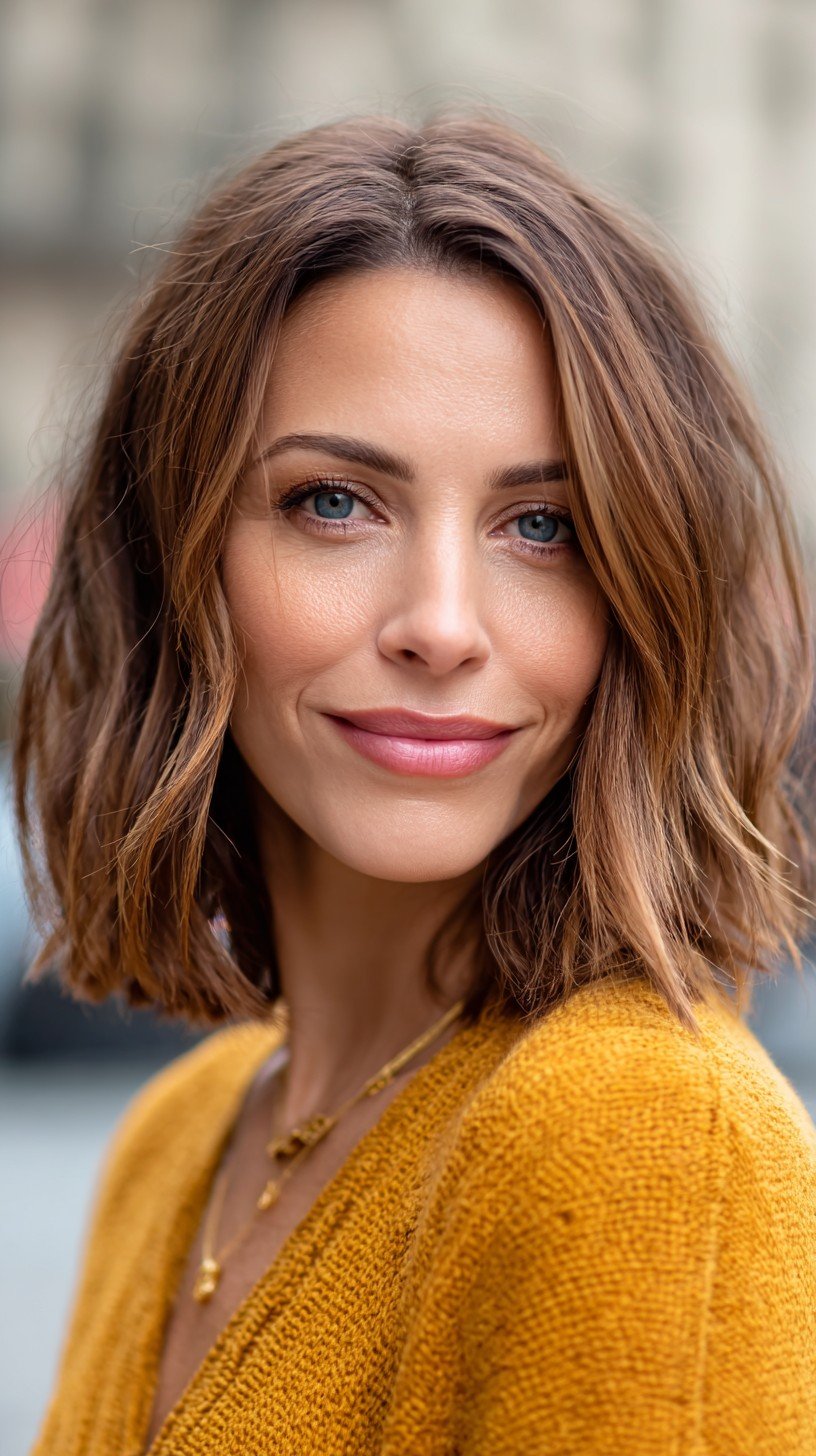 Textured Lob with Subtle Warm Balayage