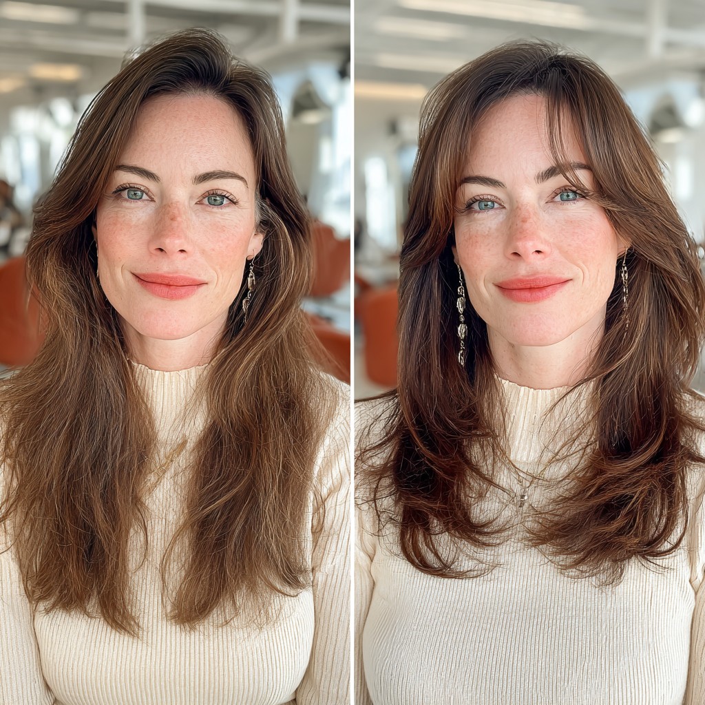 Textured Mid-Length Layers with Soft Face-Framing Highlights