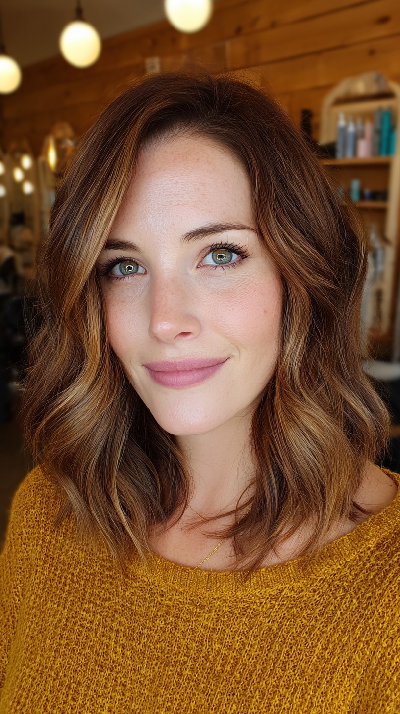 Textured Mid-Length Waves with Rich Auburn Highlights