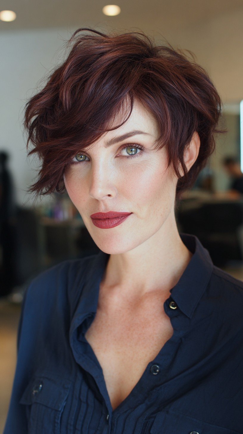 Textured Pixie Cut with Rich Burgundy Tones