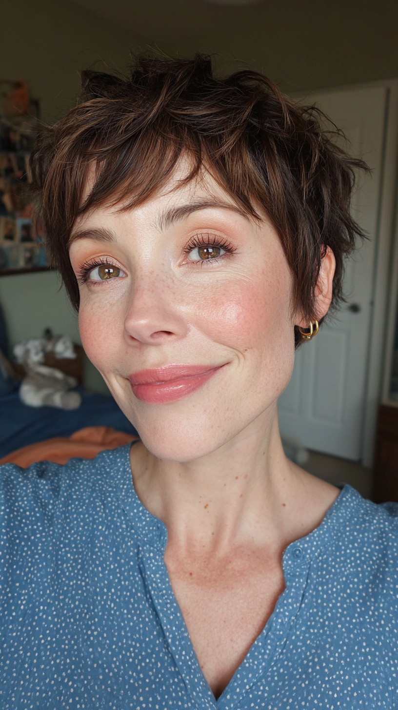 Textured Short Crop with Soft Edges and Rich Chocolate Tones