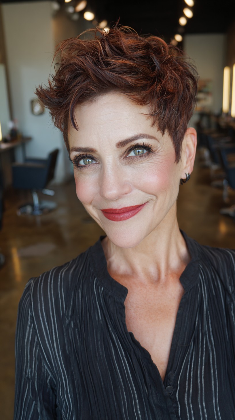 Textured Short Pixie with Fiery Copper Highlights