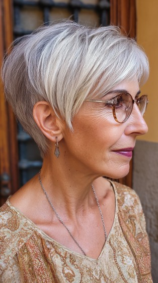 Textured Silver Pixie Cut with Soft Layers