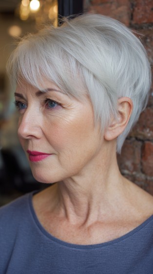 Textured Silver Pixie with Soft Feathered Layers