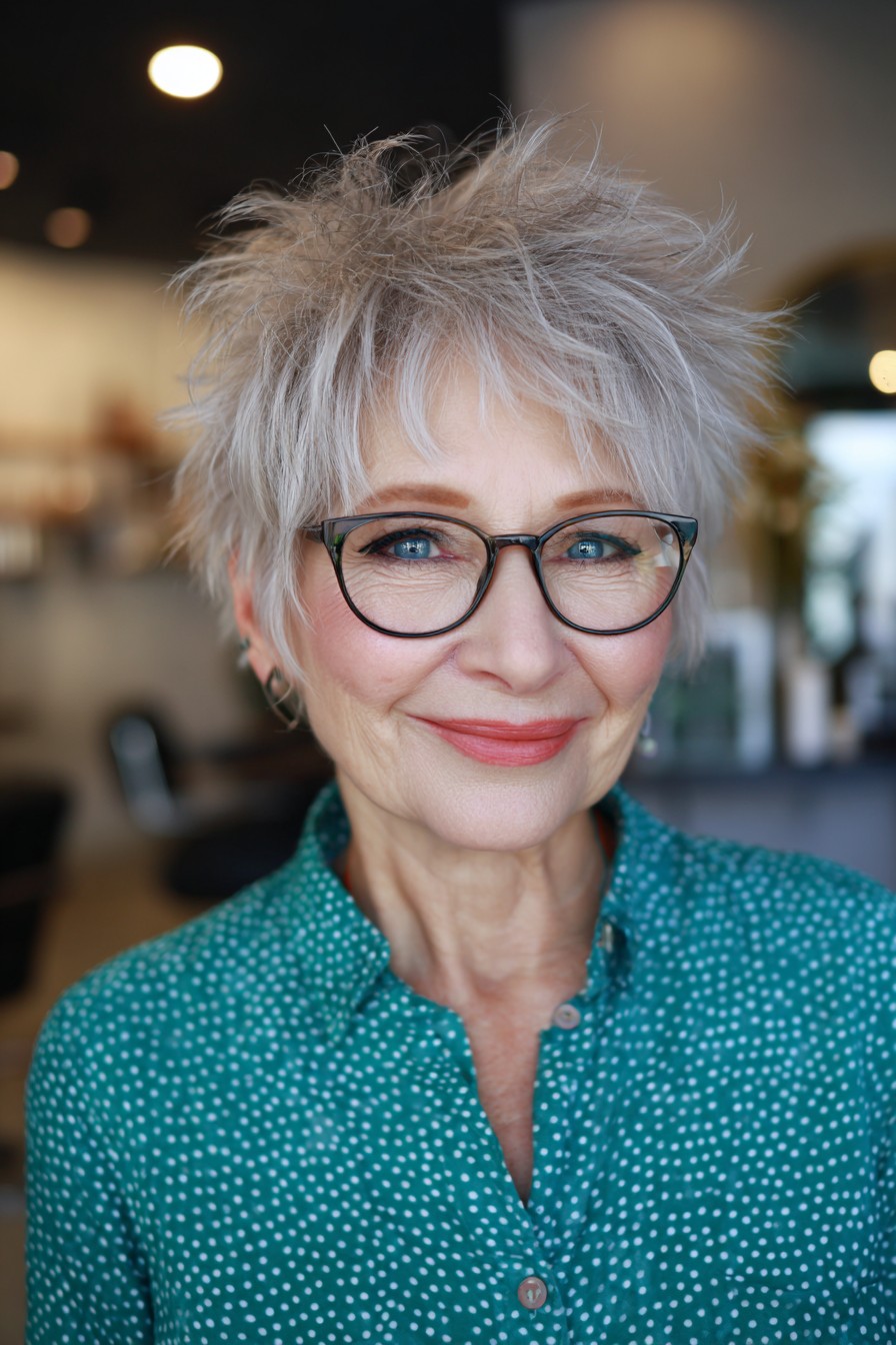Textured Silver Spiky Pixie with Soft Layers