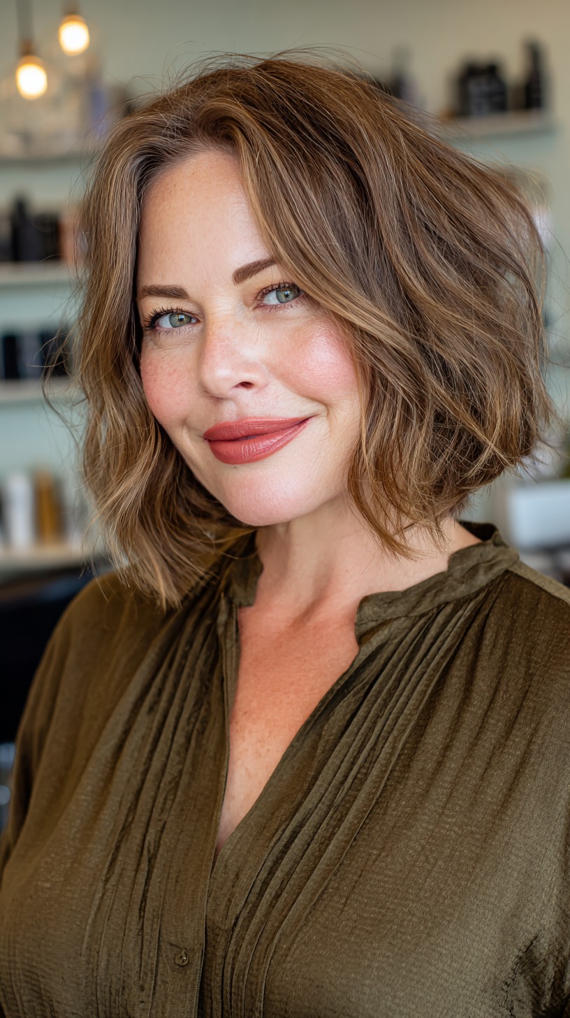 Textured Wavy Lob with Subtle Highlights