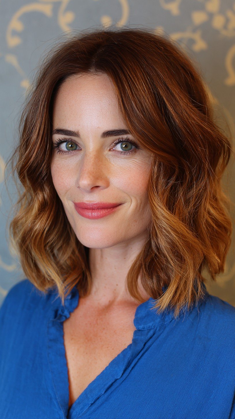Warm Textured Waves with Subtle Balayage