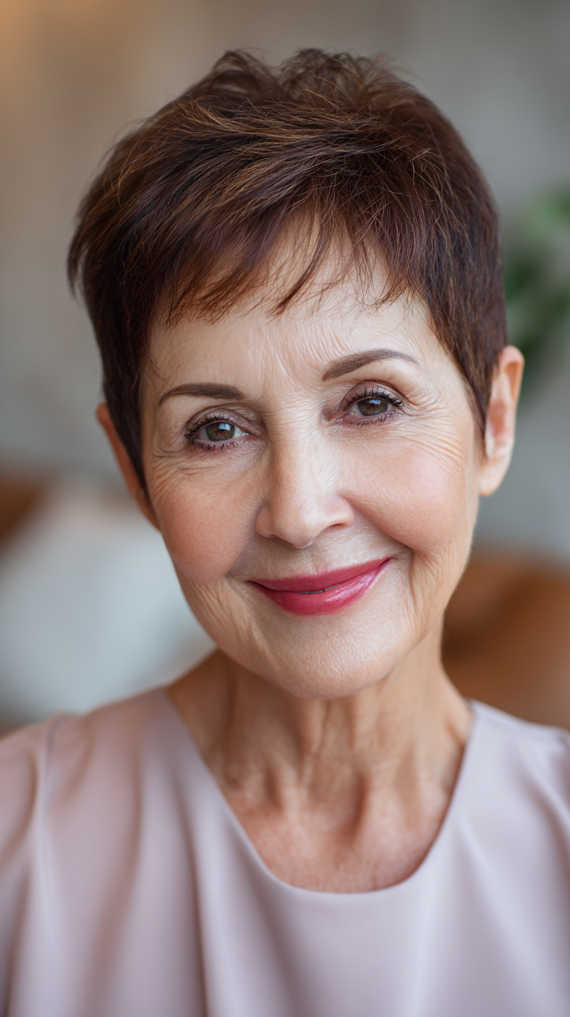 Chic Short Textured Pixie with Warm Highlights