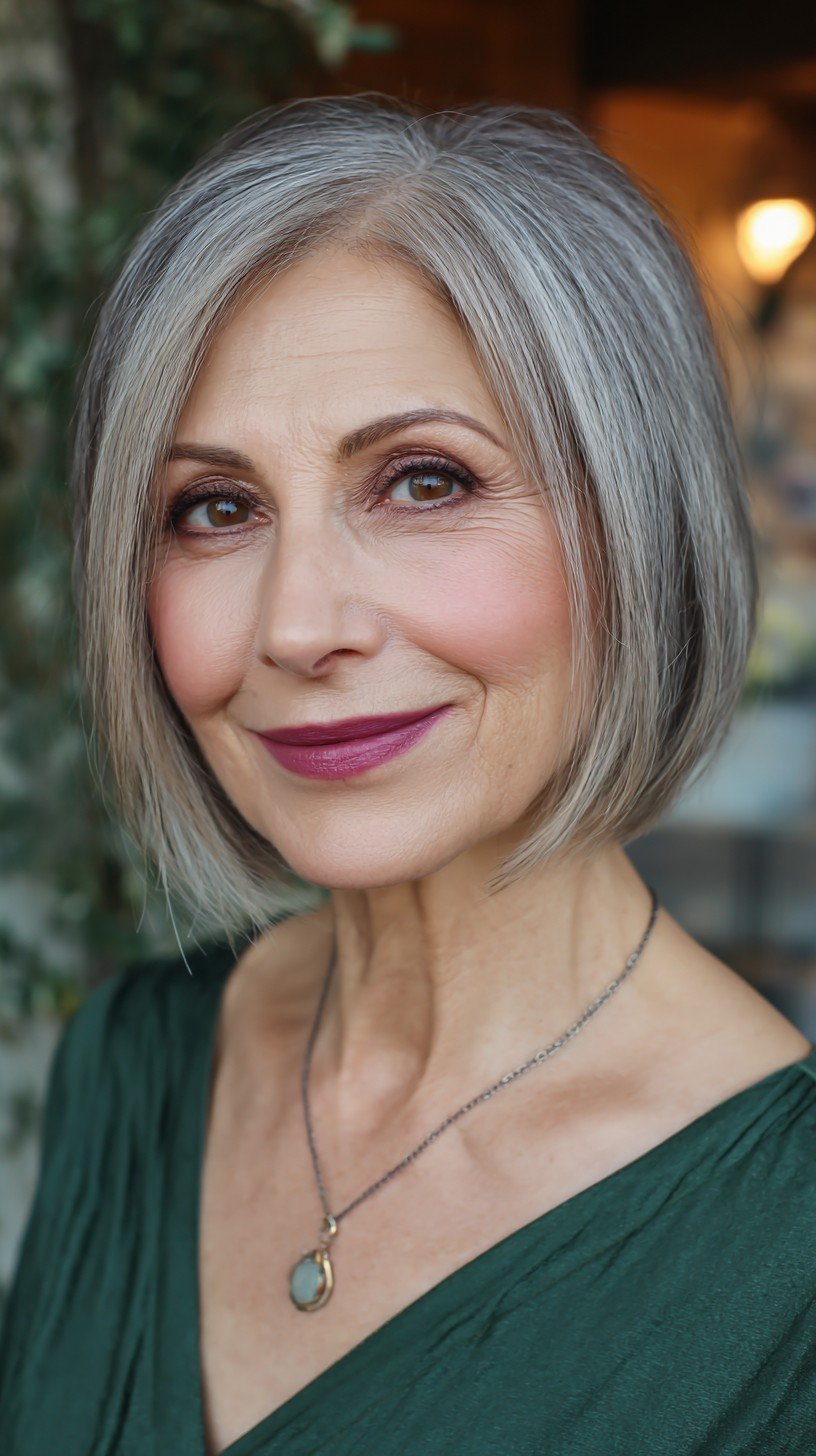 Chic Silver Razored Bob with Subtle Movement