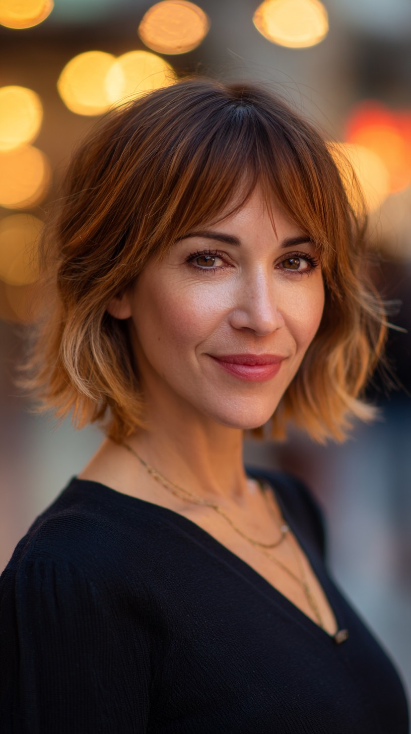 Chic Textured Bob with Subtle Highlights