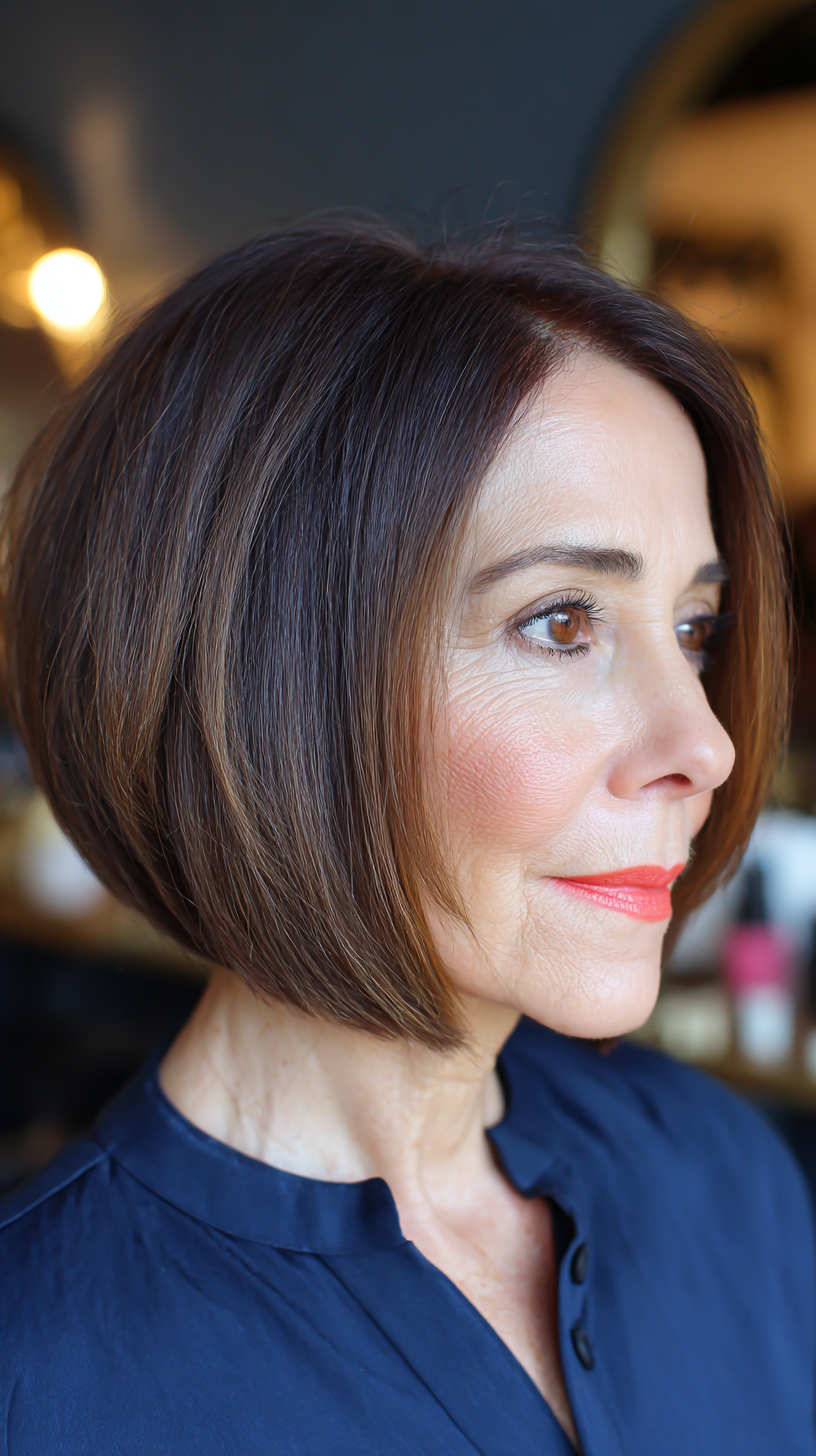 Classic Brunette A-Line Bob with Smooth Finish