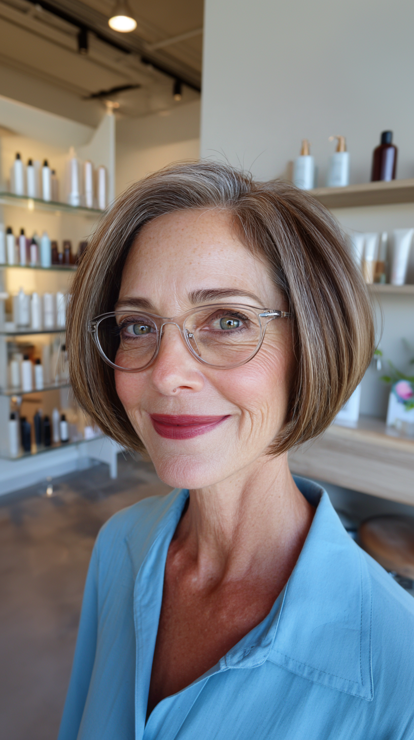 Classic Rounded Crop Bob with Subtle Highlights