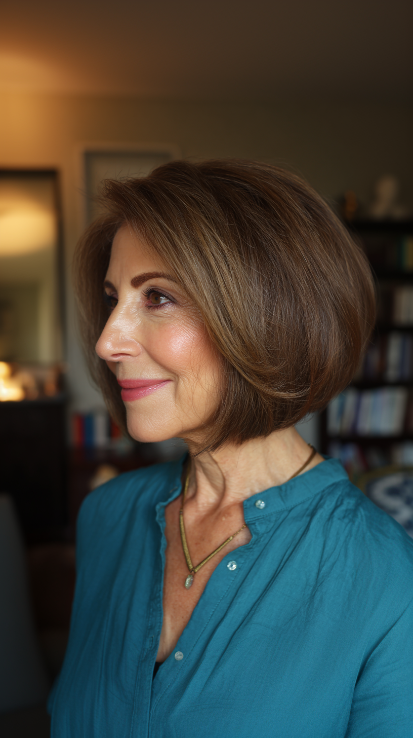 Classic Warm Chestnut A-Line Bob with Subtle Volume