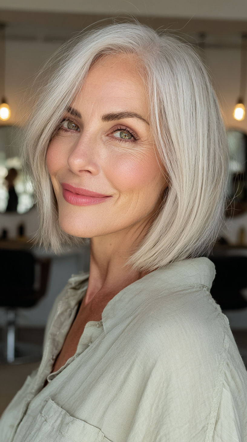 Contemporary Sleek Blunt Bob with Subtle Silver Undertones