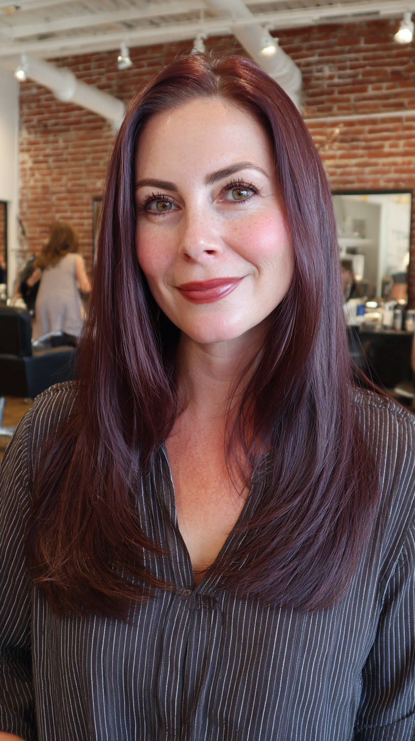 Elegant Long Layered Cut with Rich Burgundy Tones