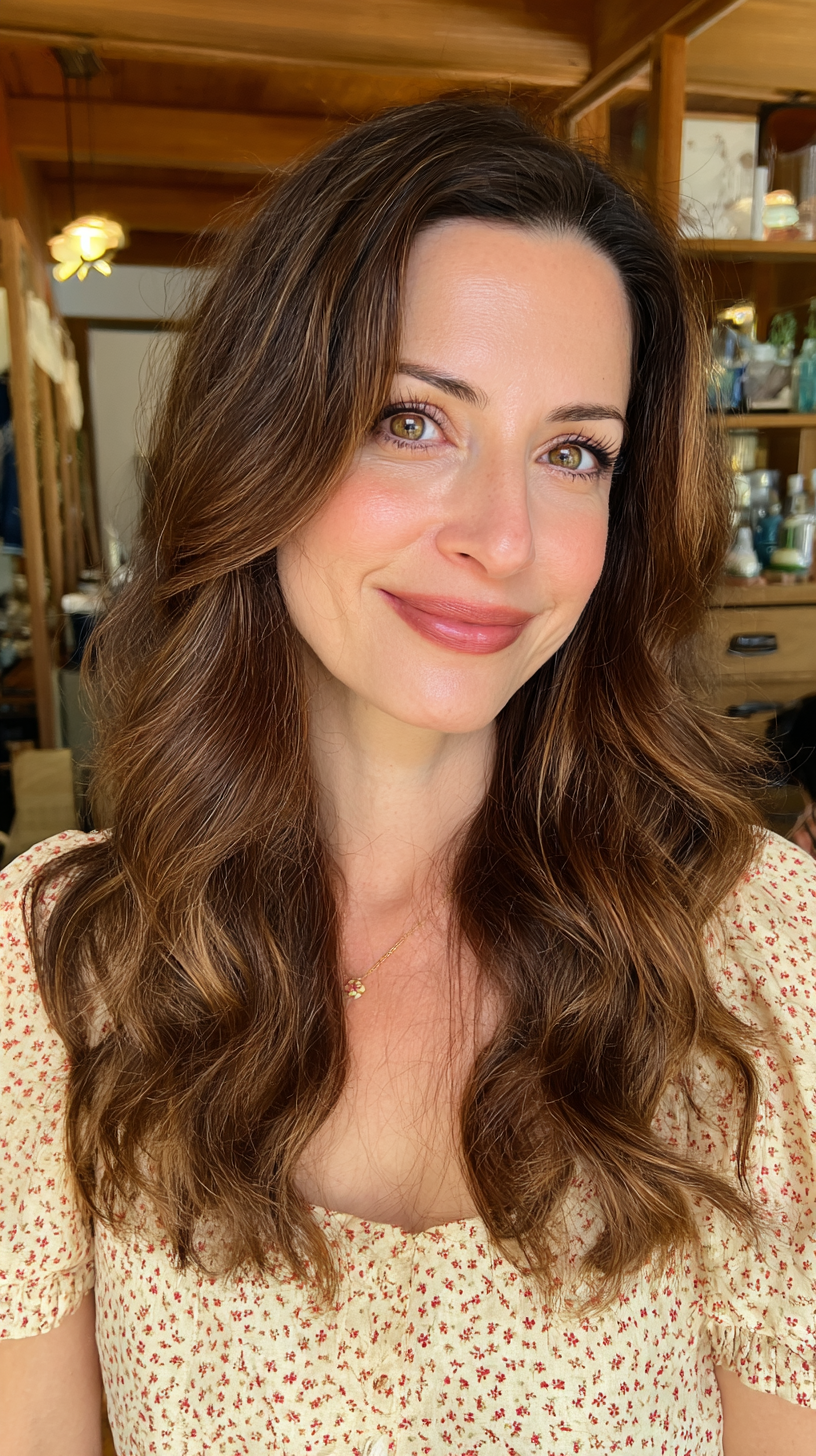 Elegant Long Layered Waves with Sun-Kissed Highlights