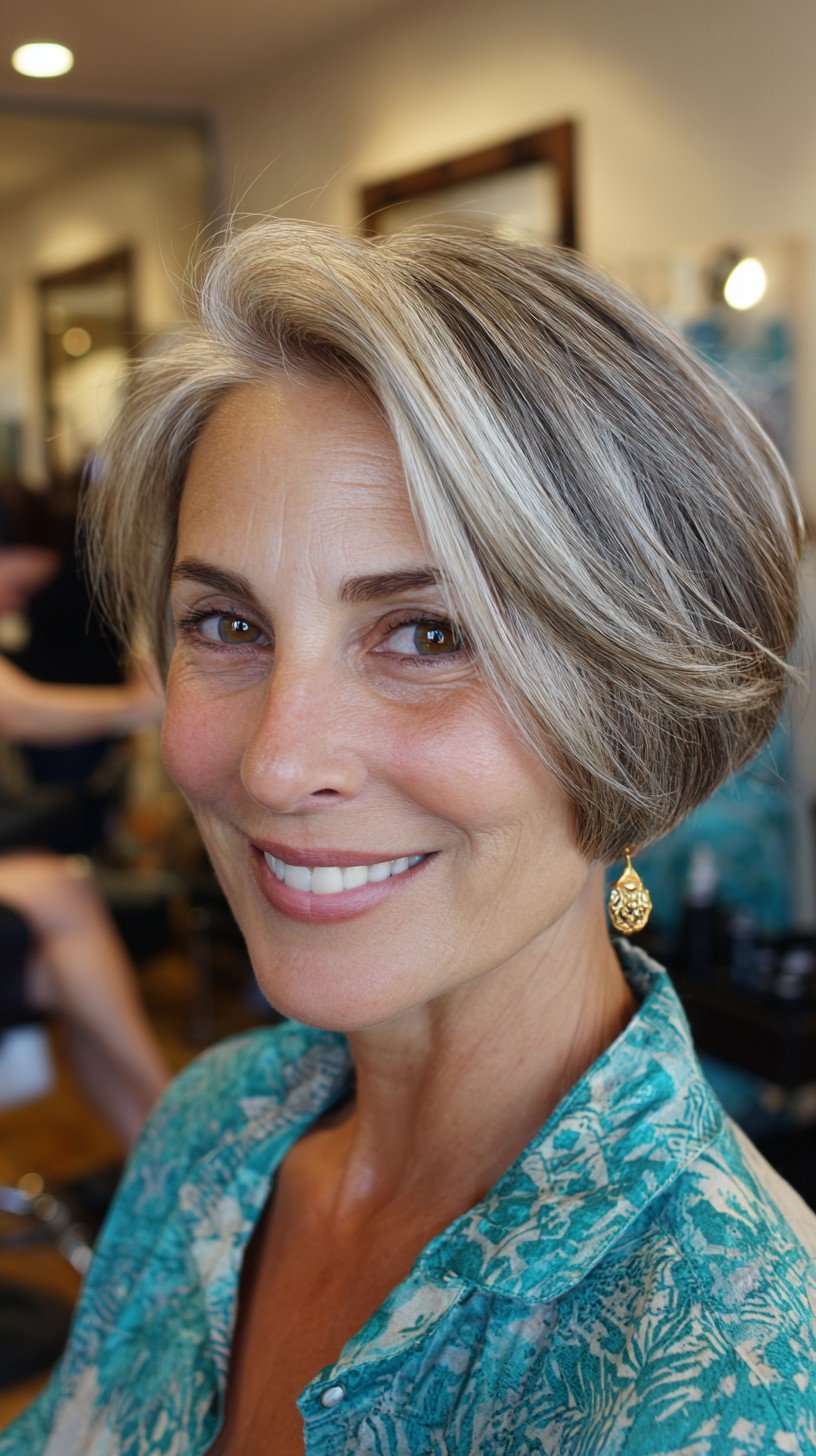 Elegant Silver Razored Bob with Subtle Highlights