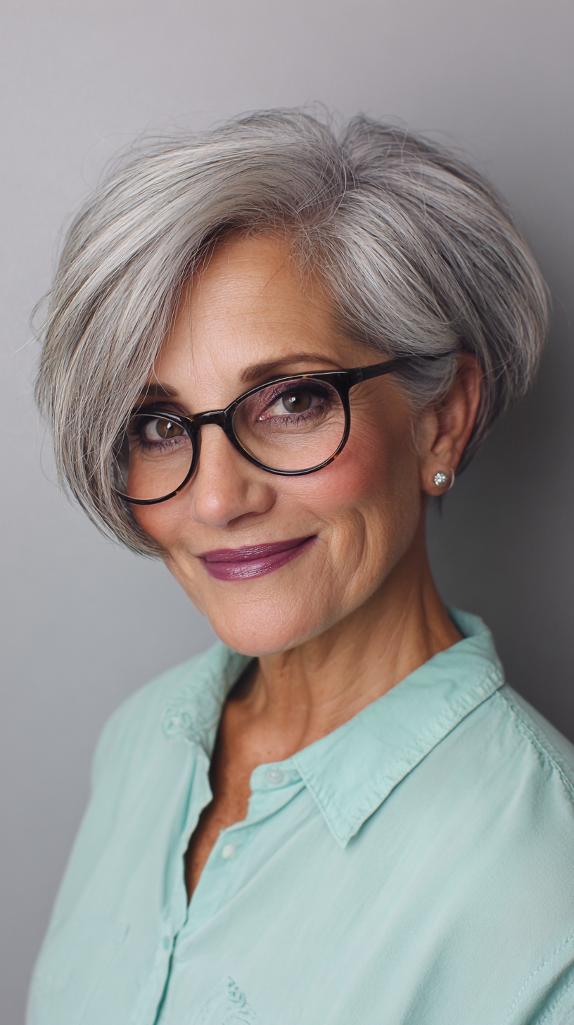 Modern Asymmetrical Silver Crop Bob