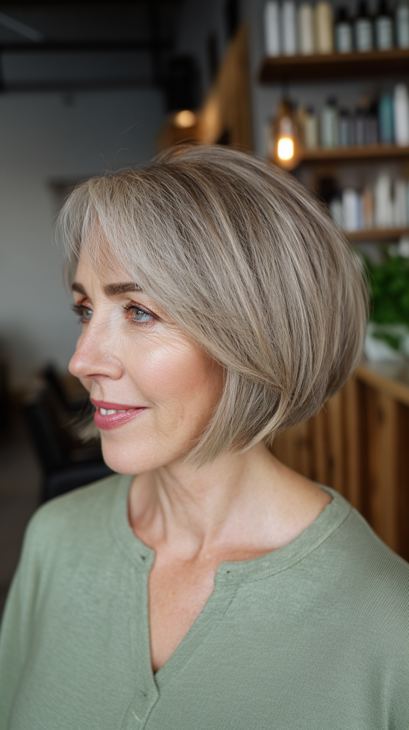 Soft Ash Blonde A-Line Bob with Subtle Volume