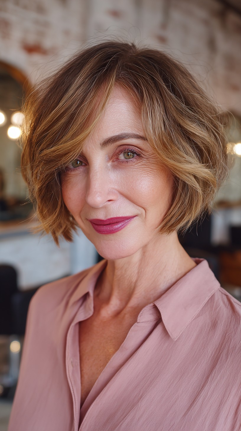 Softly Textured Razored Bob with Gentle Waves