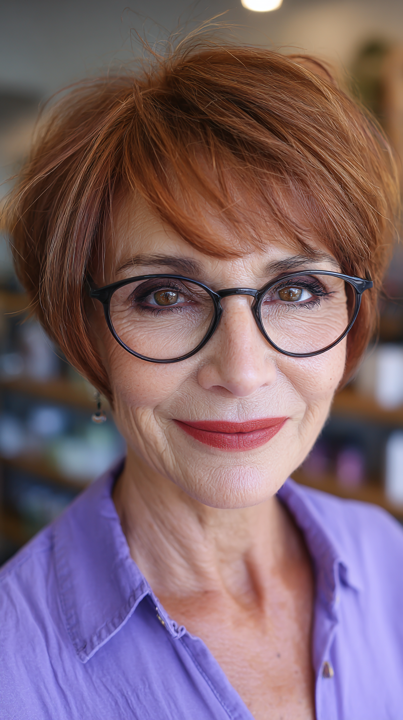 Stylish Copper Crop Bob with Soft Layers