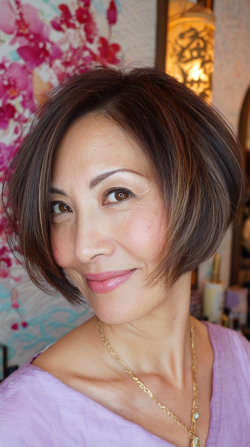 Stylish Razored Bob with Subtle Caramel Highlights