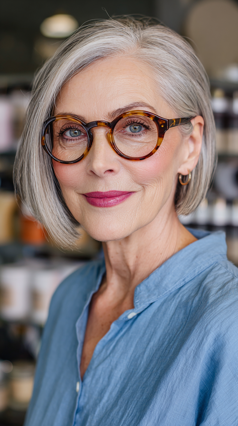 Stylish Silver Crop Bob with Subtle Side Swept Layers