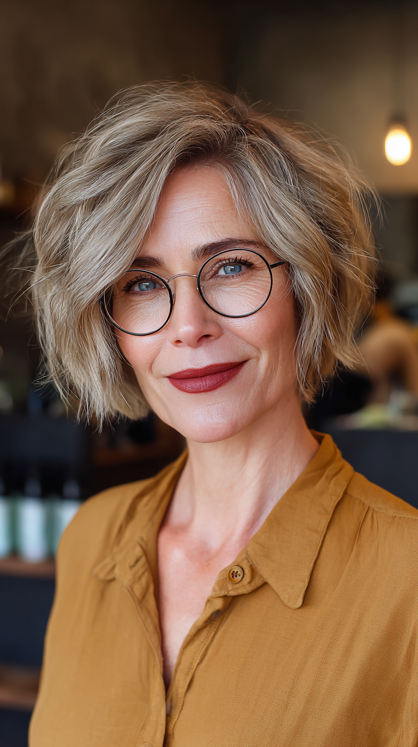 Textured Ash Blonde Crop Bob with Soft Layers