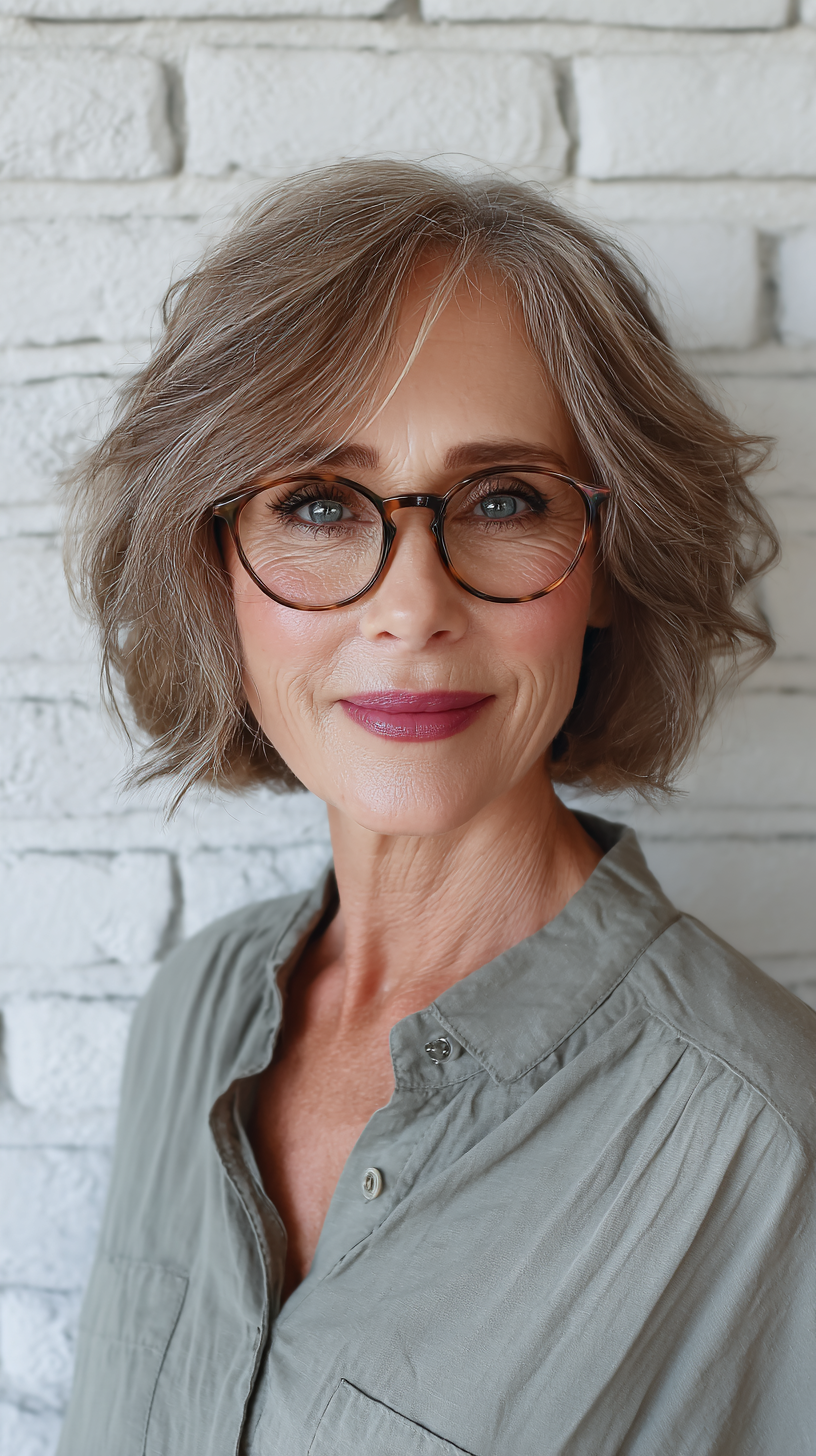 Textured Ash Blonde Crop Bob with Soft Waves