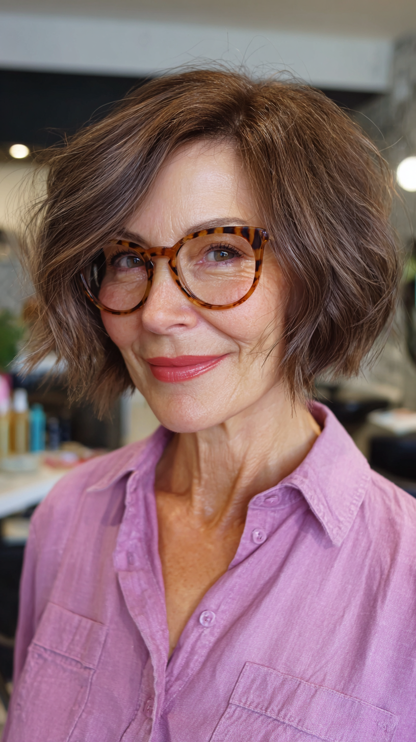 Textured Brunette Crop Bob with Soft Waves