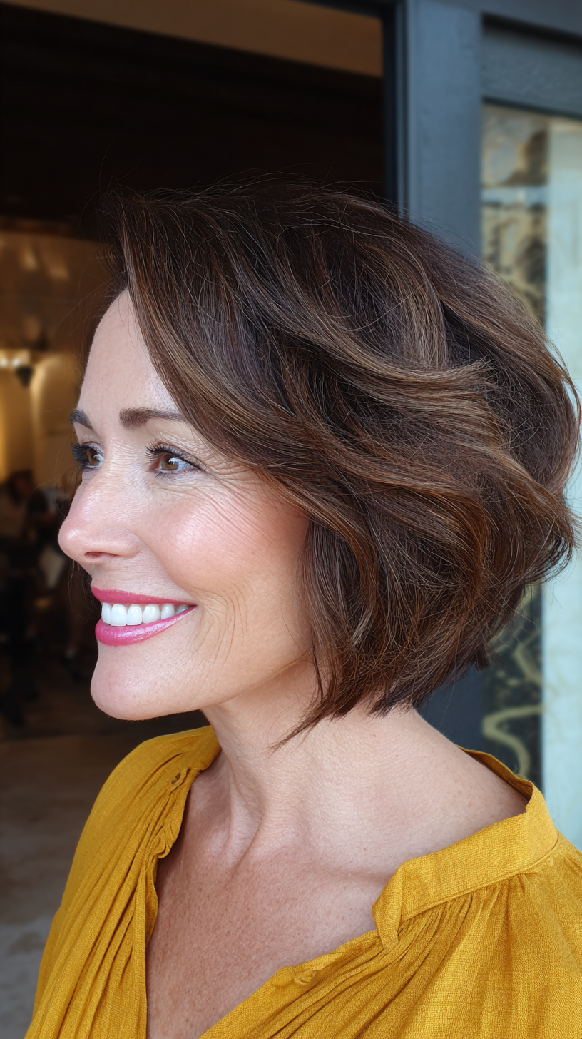 Textured Chestnut A-Line Bob with Soft Volume
