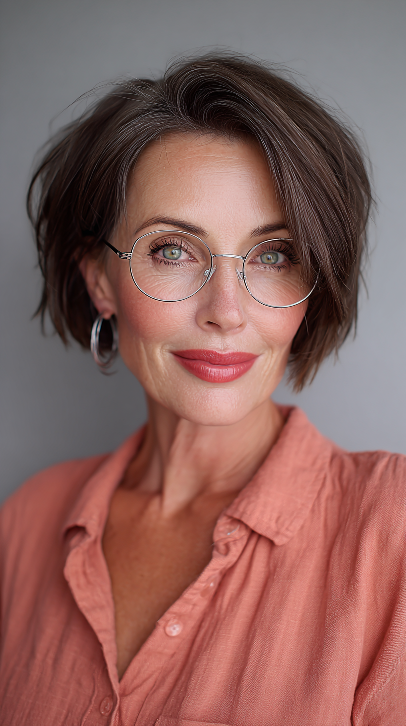 Textured Dark Brown Crop Bob with Subtle Layers