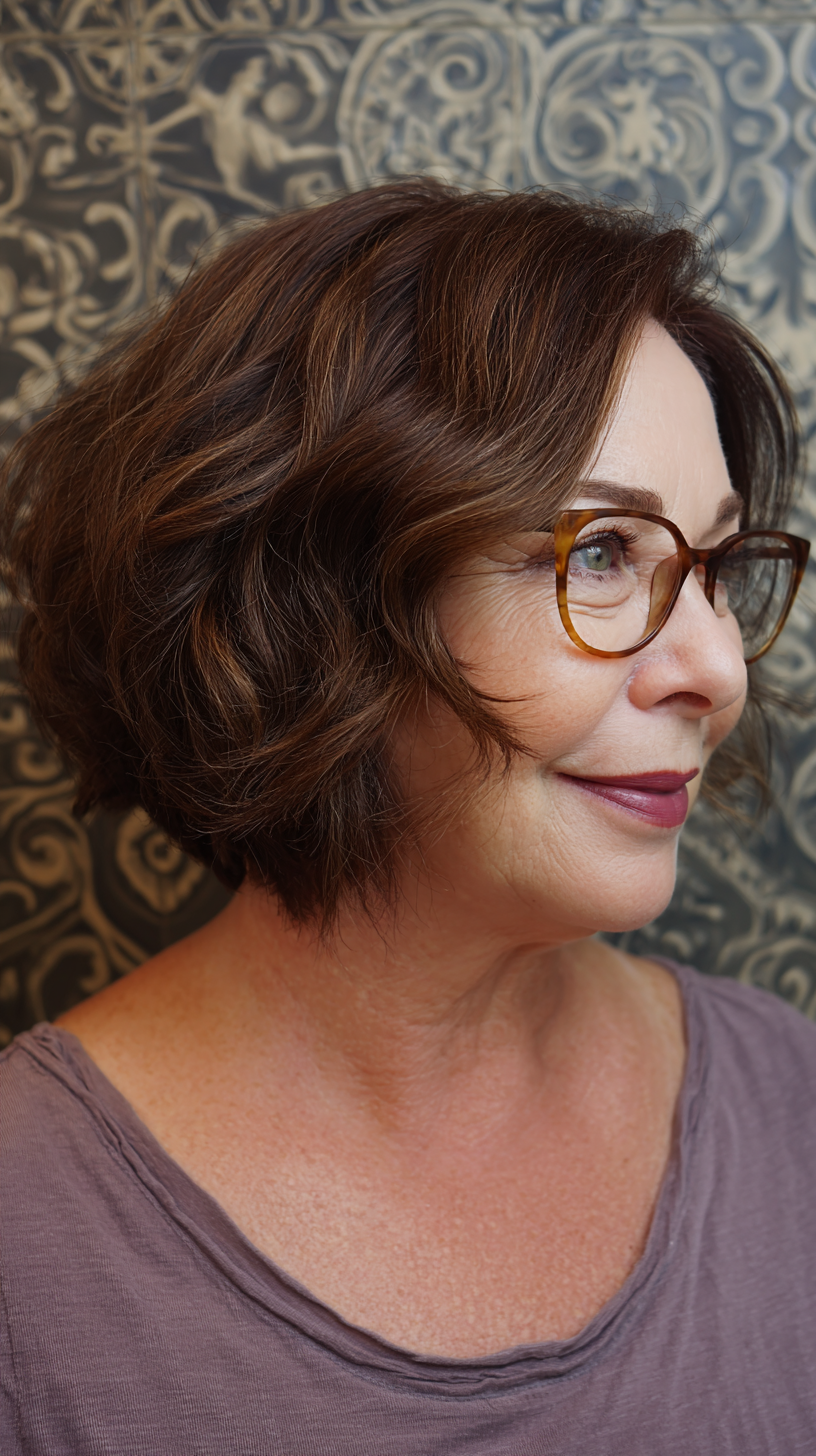Textured Warm Brown A-Line Bob with Soft Waves