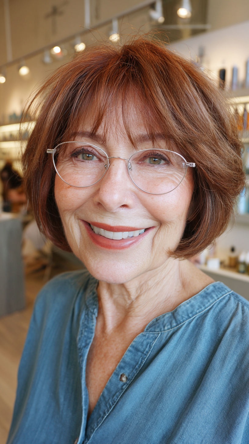 Warm Auburn Textured Crop Bob with Subtle Layers
