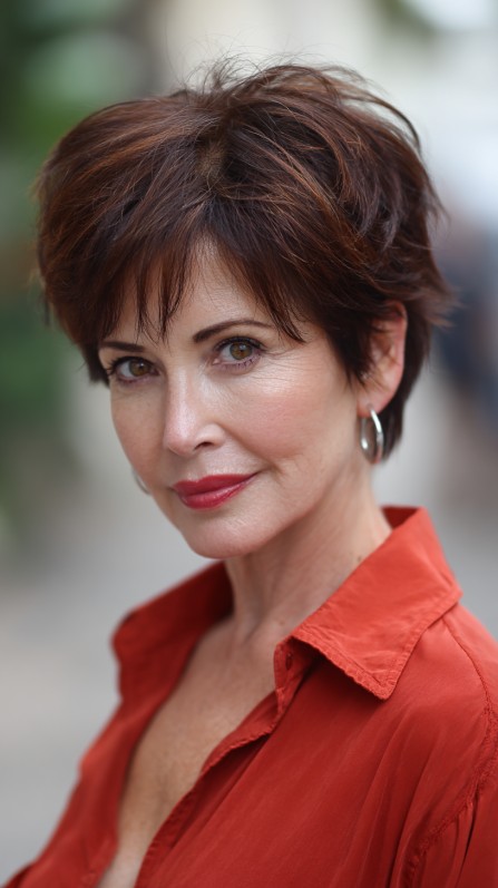 Textured Root-Lift Pixie Cut with Warm Highlights