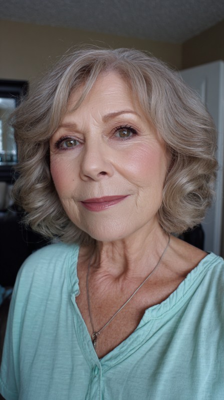 Charming Soft Curly Neck-Length Cut with Gentle Layers