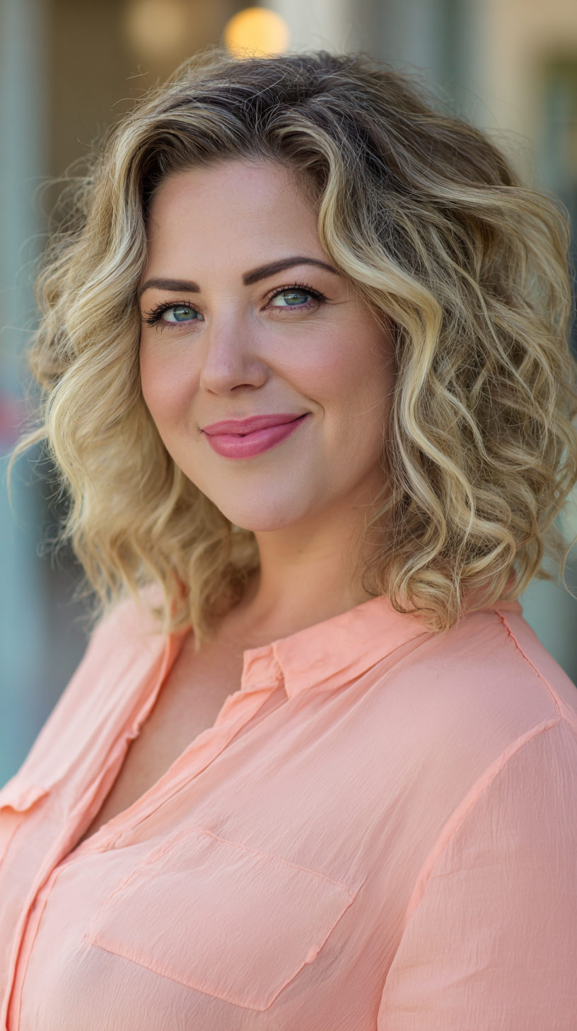 Chic Curly Bob with Soft Blonde Highlights