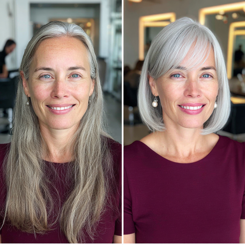 Chic Silver Blunt Bob with Soft Bangs