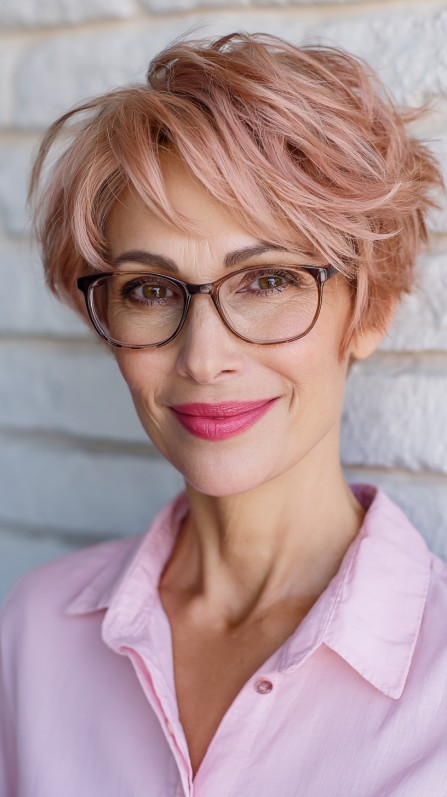Chic Soft Textured Pixie with Warm Blush Tones