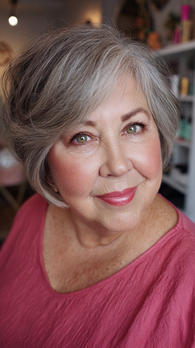 Chic Softly Layered Gray Bob