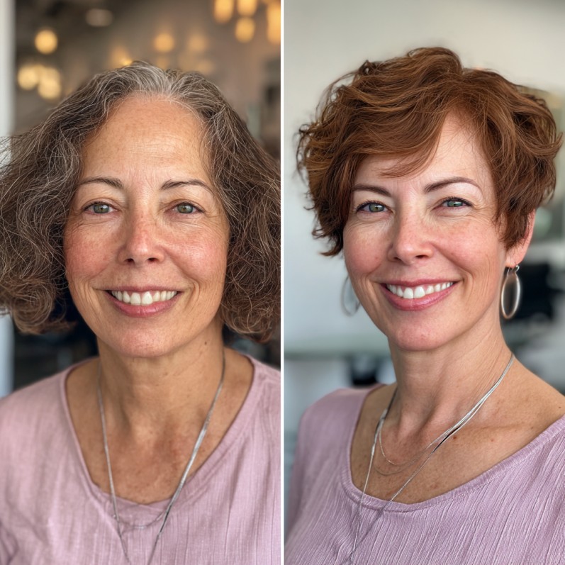 Chic Textured Curly Ear-Length Cut with Rich Auburn Tones