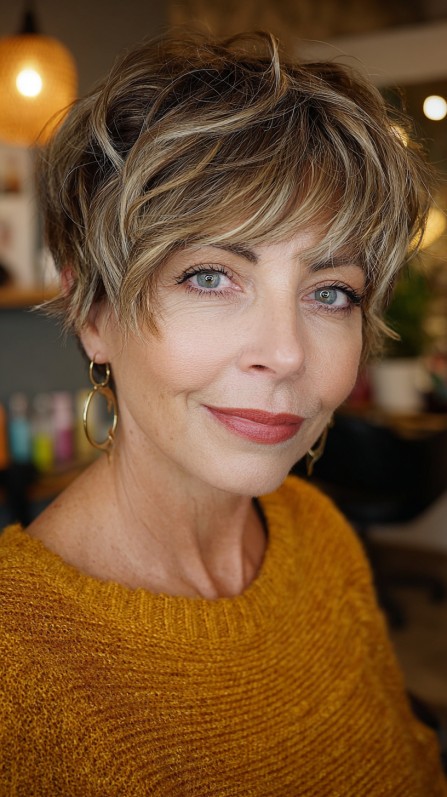 Chic Textured Pixie Cut with Playful Highlights